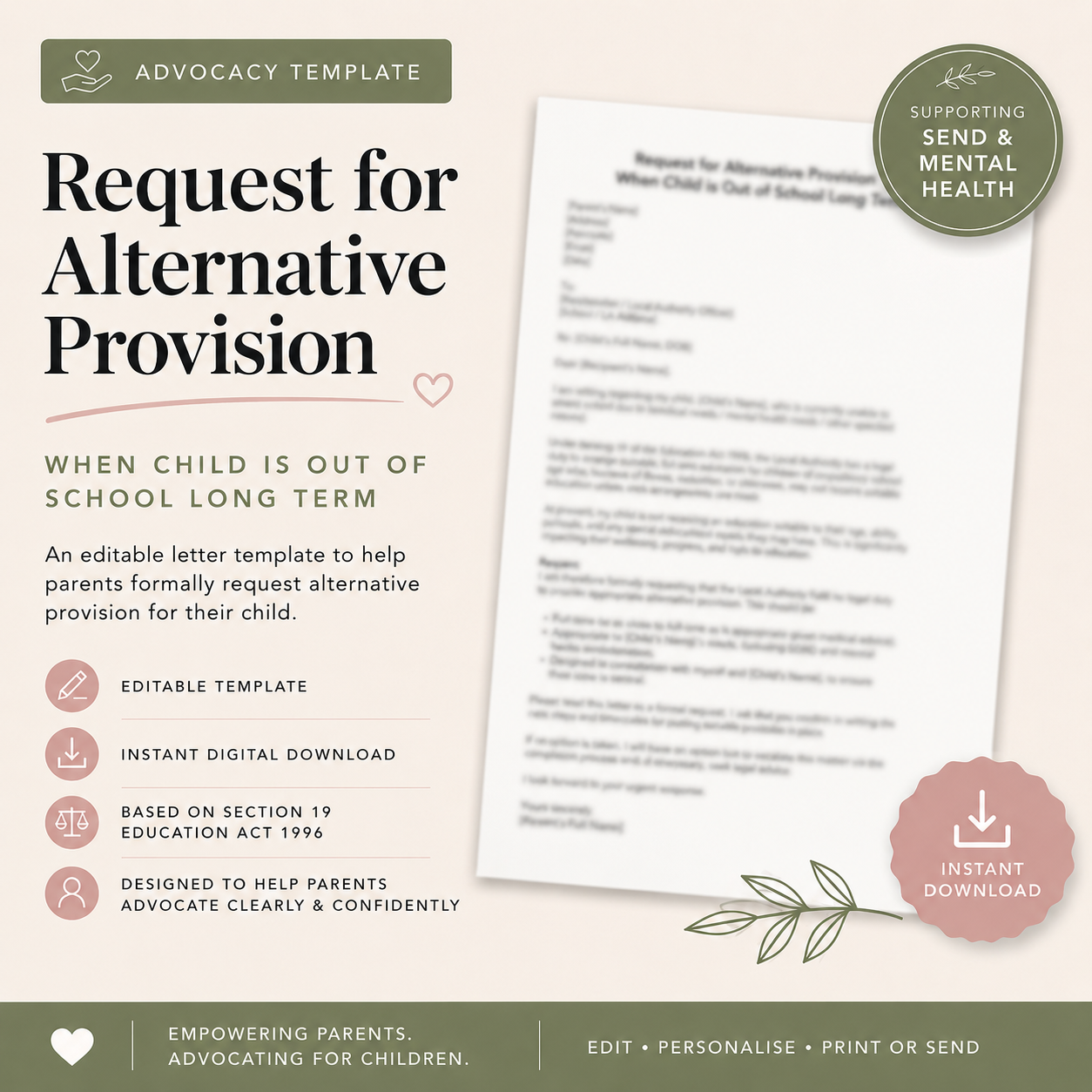 Request for Alternative Provision – Long Term School Absence Letter Template