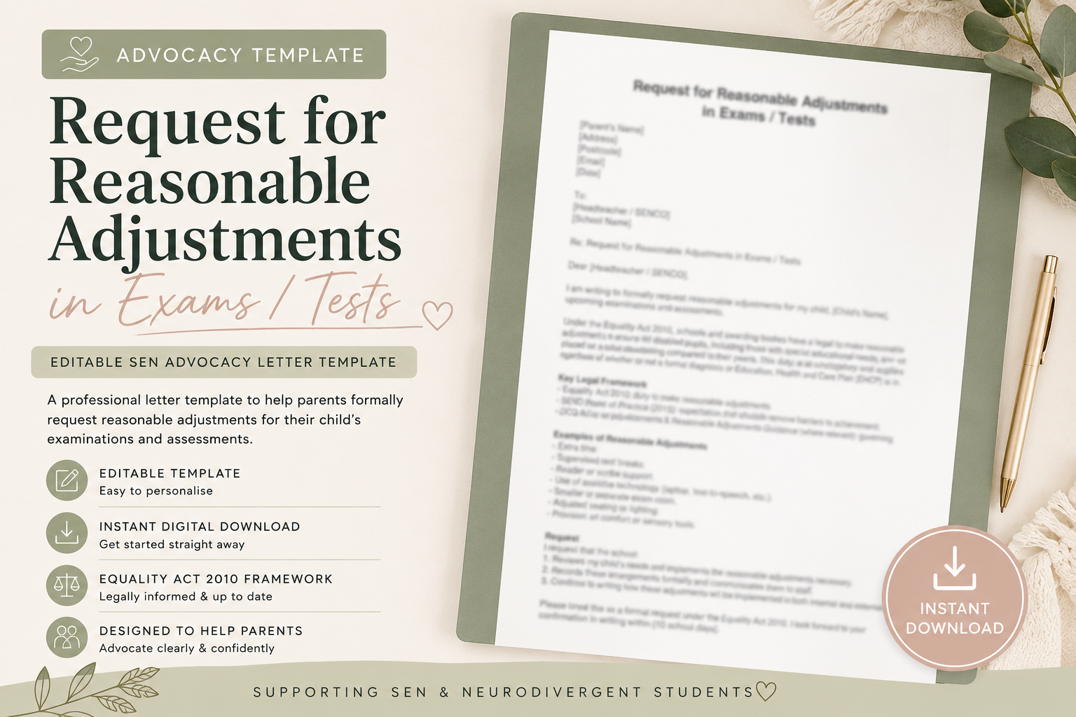 Request for Reasonable Adjustments in Exams / Tests – Editable SEN Advocacy Letter Template