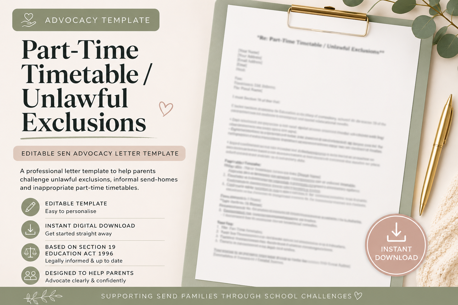 Part-Time Timetable / Unlawful Exclusions Letter Template – SEN Advocacy Support
