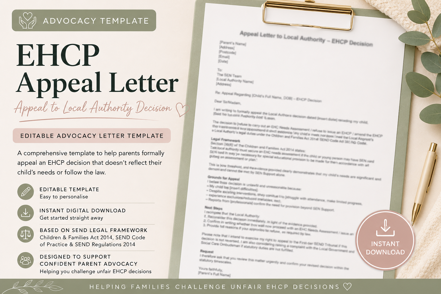 EHCP Appeal Letter Template – Appeal to Local Authority Decision