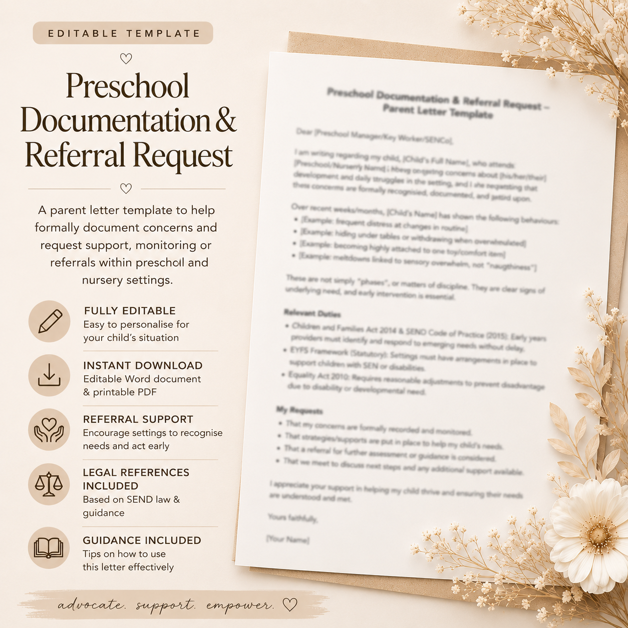 Preschool Documentation & Referral Request – Parent Letter Template